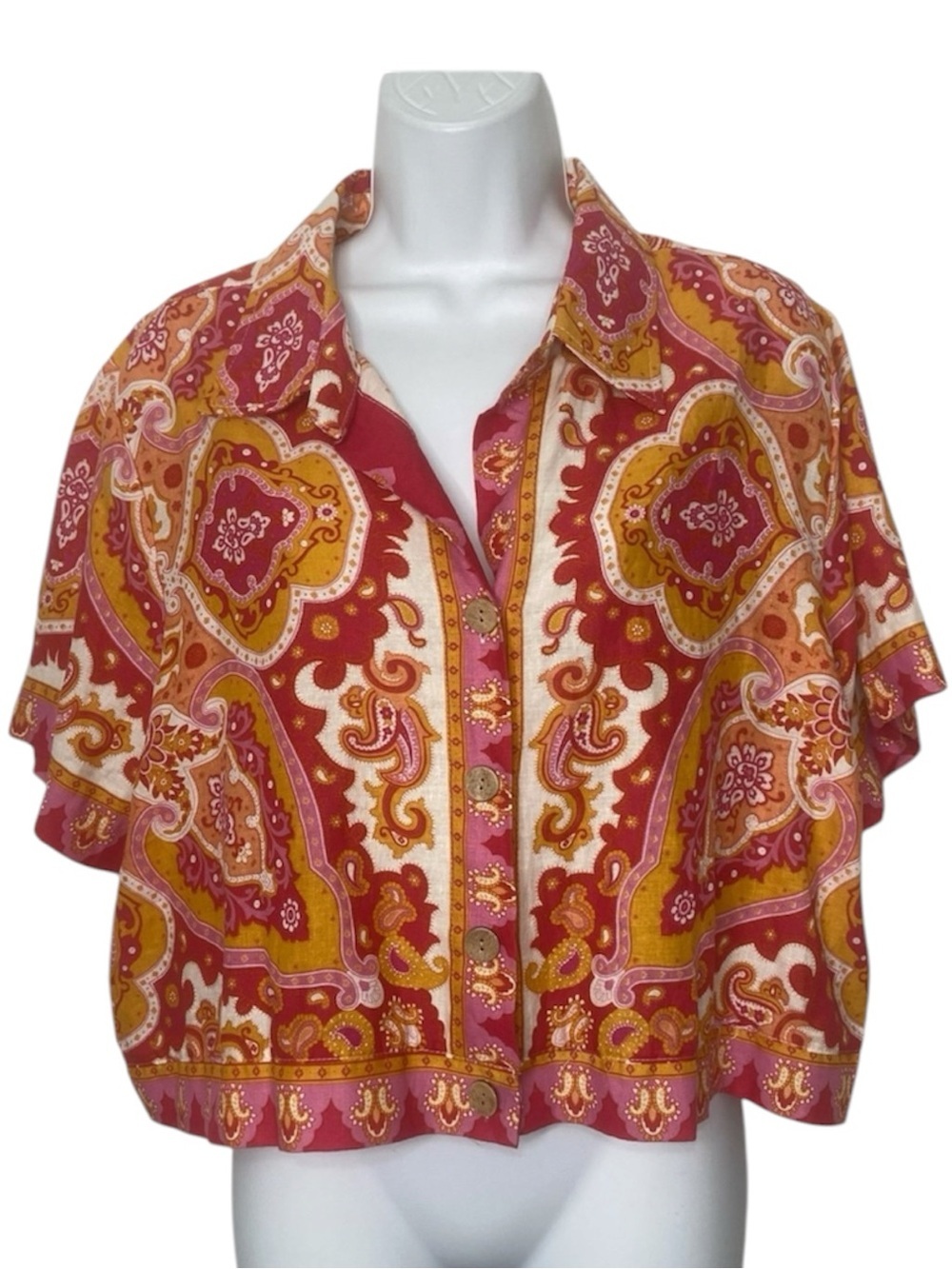 Haute hippie boxy dropped paisley button front shirt